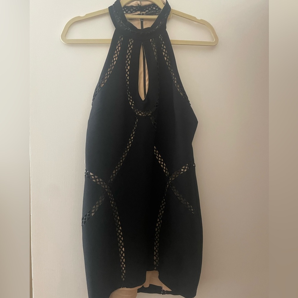LF Black Bodycon Mini Halter Key Hole Mesh Detail Dress
